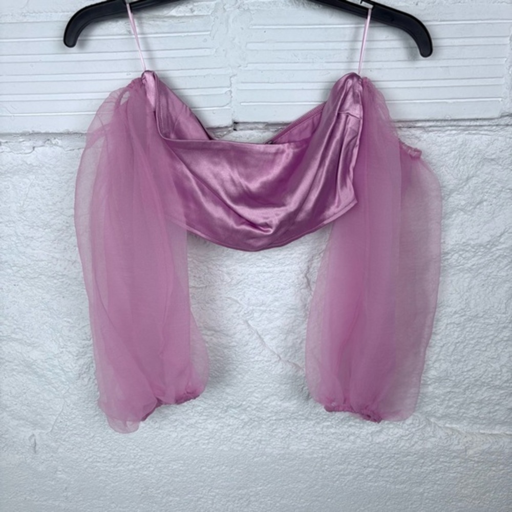 NWOT ZARA pink Barbie satin cropped off the shoulder puff sleeve shirt SZ medium